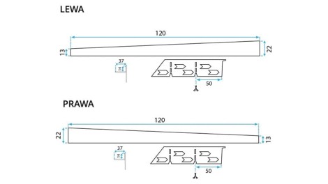 Rea Listwa spadkowa brodzikowa lewa 120cm czarna