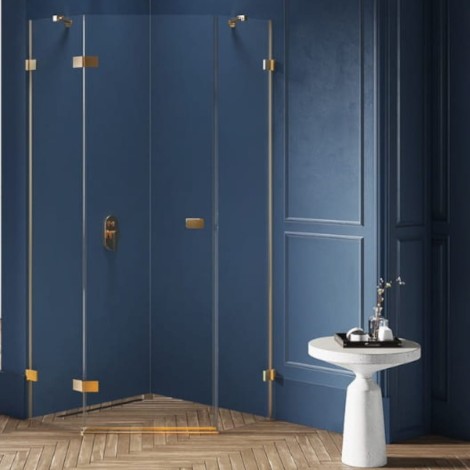 New Trendy Avexa kabina pięciokątna lewa gold brushed 90x90x200 cm