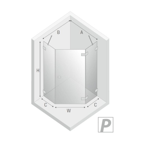 New Trendy Avexa kabina pięciokątna prawa gunmetal brushed 90x90x200-rys.tech.