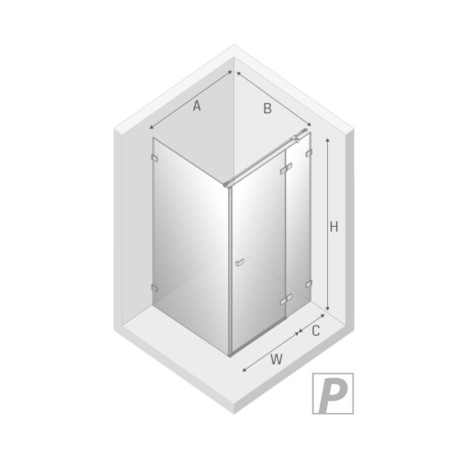 New Trendy Avexa kabina prostokątna prawa gunmetal brushed 90x120x200 cm-rys.tech.