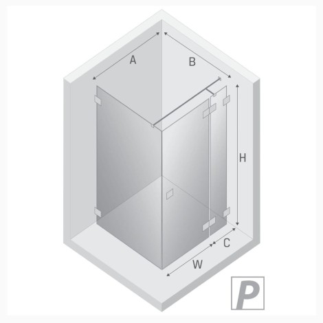 New Trendy Eventa kabina prostokatna prawa chrom 120x90x200 cm-rys.tech.