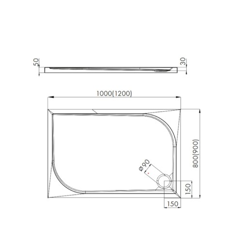 Schedlinel Canes brodzik prostokątny 80x100cm-rysunek techniczny