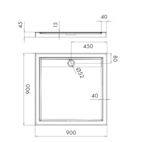 Schedline Estra brodzik kwadratowy 90x90cm - rysunek tech