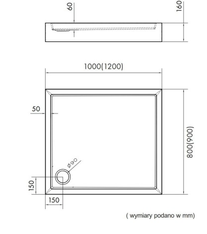 Schedpol medium brodzik prostokątny 80x100cm-rysunek tech
