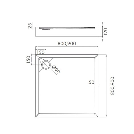 Schedpol Competia New black stone brodzik kwadratowy 80x80cm-rysunek tech