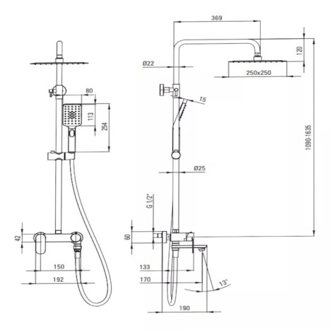 Deante Alpinia deszczownia z baterią wannową z ruchomą wylewką złota