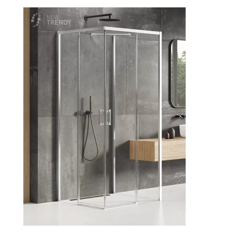 New Trendy Prime kabina prostokątna przyścienna prawa chrom 90x100x200
