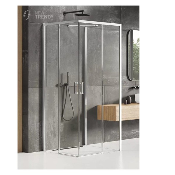New Trendy Prime kabina prostokątna przyścienna prawa chrom 90x100x200