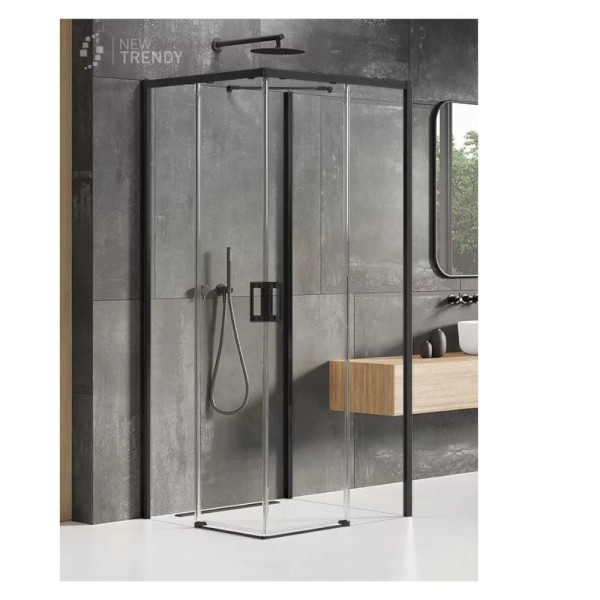New Trendy Prime kabina prostokątna przyścienna black lewa 100x80x200