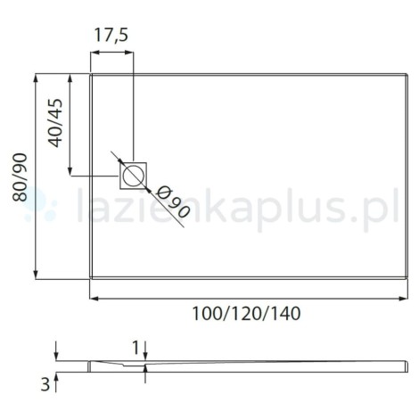 New Trendy Mori brodzik konglomeratowy biały 100x80x3