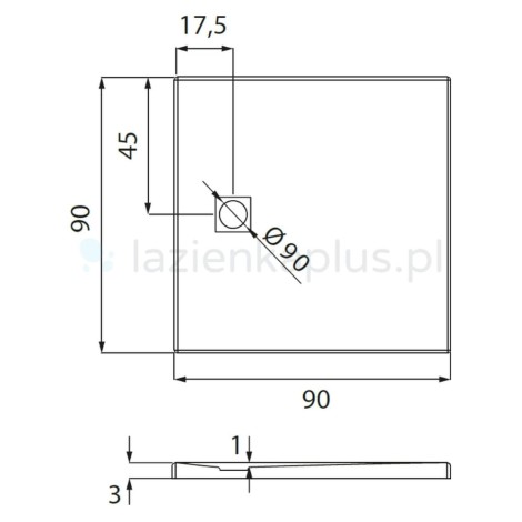 New Trendy Mori brodzik konglomeratowy szary 90x90x3