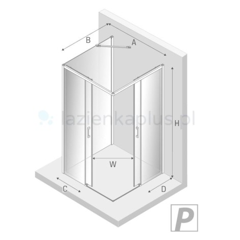 New Trendy Prime kabina prostokątna przyścienna prawa chrom 100x80x200