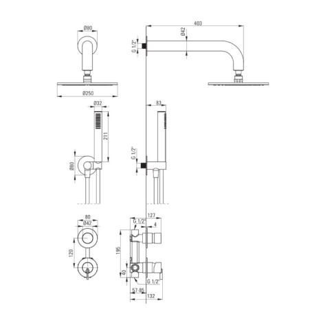 Deante Silia deszczownia zestaw podtynkowy z głowicą prysznicową brąz szczotkowany