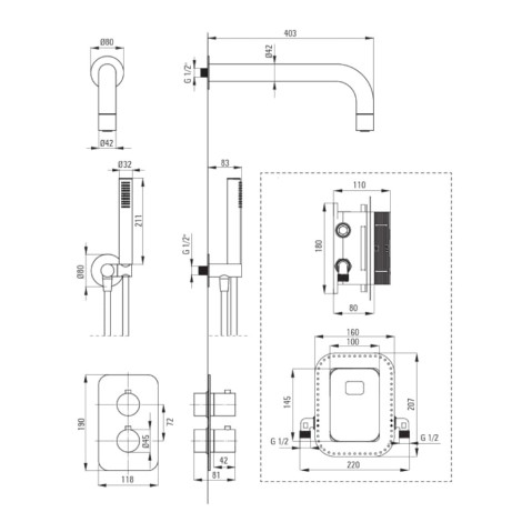 Deante Box zestaw podtynkowy natryskowy okrągły z boxem termostatycznym biały