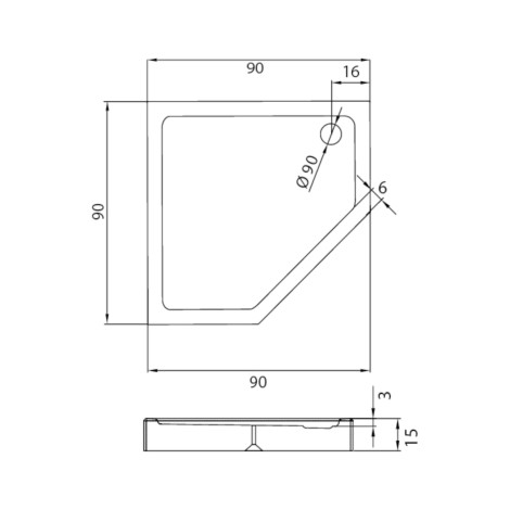 New Trendy Brodzik Azura 5-kątny 90x90x15 na stelażu
