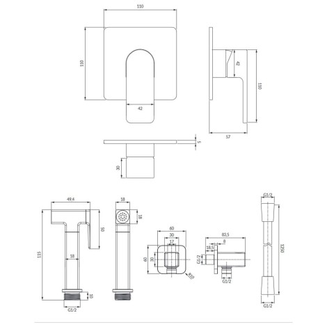 Omnires  Baretti system bidetowy podtynkowy czarny mat