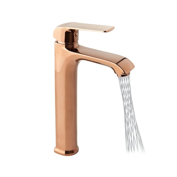 Valvex Aurora Rose Gold bateria umywalkowa stojąca, nablatowa wysoka z perlatorem Mikado