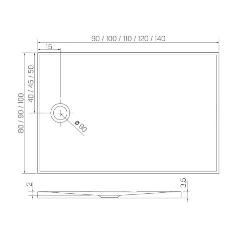 New Trendy Brodzik Konglomeratowy prostokatny antracyt 120x90x3cm