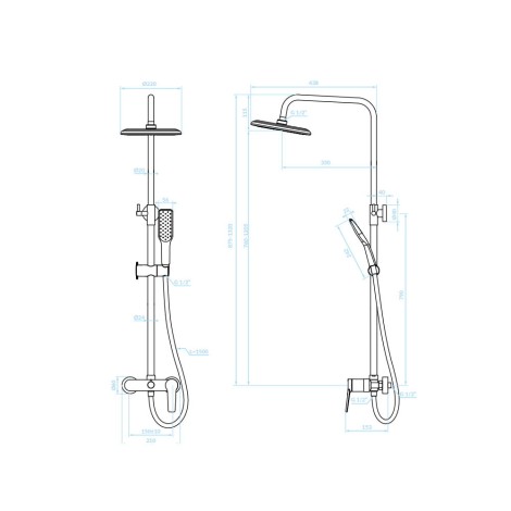 Kuchinox Alanis Kolumna natryskowa z bateria czarno-złoty  875-1320 mm