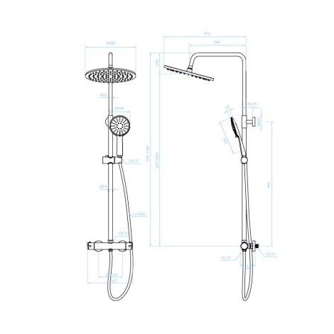 Kuchinox Boro Kalumna natryskowa z baterią termostatyczną czarną dł 758-1150mm