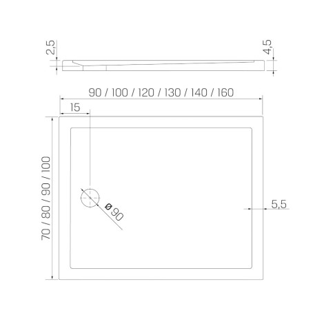 New Trendy Brodzik Cantare Akrylowy 110X90X4,5cm