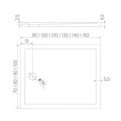 New Trendy Brodzik Cantare Prostokątny 130X80X4,5cm