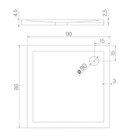 New Trendy Brodzik Cantare Prostokątny 90X80X4,5cm