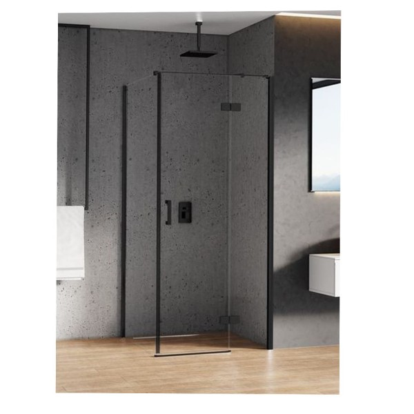 New Trendy New Renoma kabina prostokątna black prawa wspornik poziomy120X80X195cm
