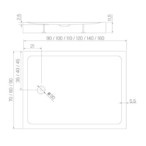 New Trendy Mild brodzik prostokątny akrylowy biały 100x90x11,5