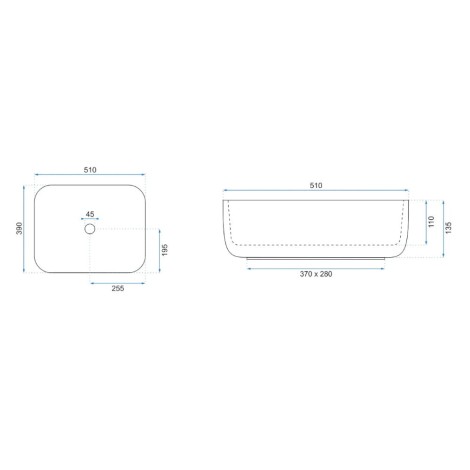 Rea Demi Aiax umywalka nablatowa 51x39x13,5cm - dane techniczne