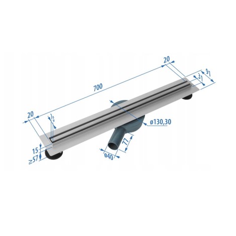 Estiva Just turn slim odpływ liniowyz rusztem dwustronnym 70 cm