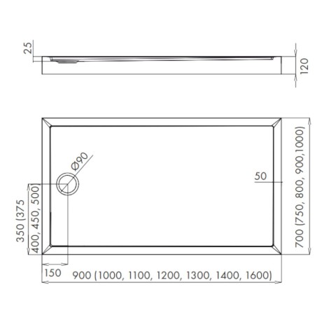 Schedpol Competia New brodzik prostokątny 90x120cm-rysunek tech