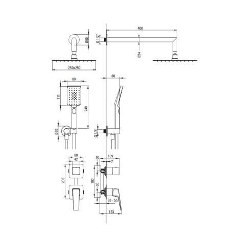 Deante Blur zestaw prysznicowy podtynkowy z głowicą natryskową titanium