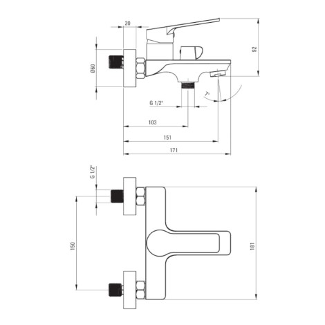 Deante Neo Loco bateria wannowa ścienna chrom