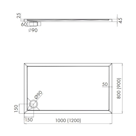 Schedpol Caspar New cement stone brodzik prostokątny 90x120cm-rysunek tech