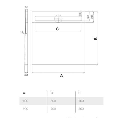 Schedpol Base brodzik kwadratowy z rusztem do zabudowy 90x90cm-rysunek tech