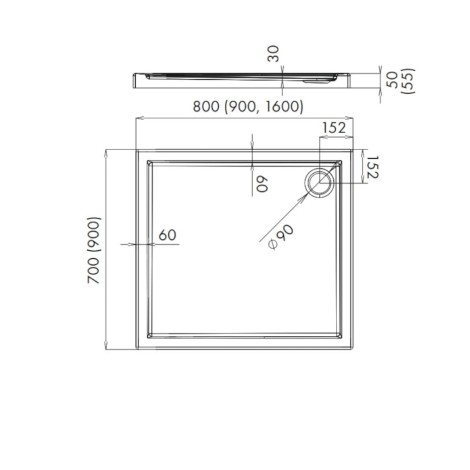 Schedpol Caspar brodzik prostokątny 70x90cm-rysunek tech