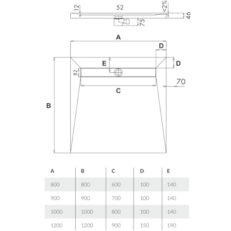Schedpol Base brodzik kwadratowy z maskownicą Steel 90x90cm-rysunek tech