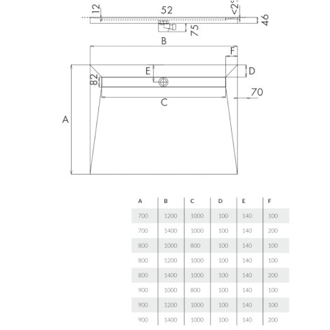 Schedpol Base brodzik prostokątny z maskownicą Stamp 70x140cm-rysunek tech
