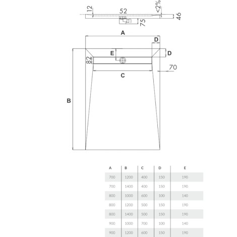 Schedpol Base brodzik prostokątny z maskownicą Stamp 80x140cm-rysunek tech