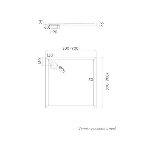 Schedpol Caspar New cement stone brodzik kwadratowy 80x80cm-rysunek tech