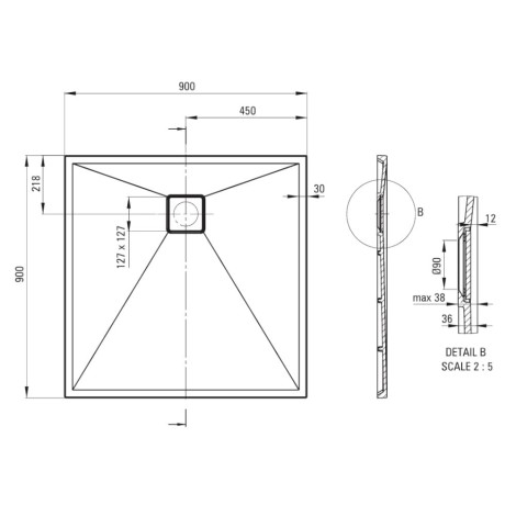 Brodzik Deante Correo granitowy kwadratowy nero 80x80cm