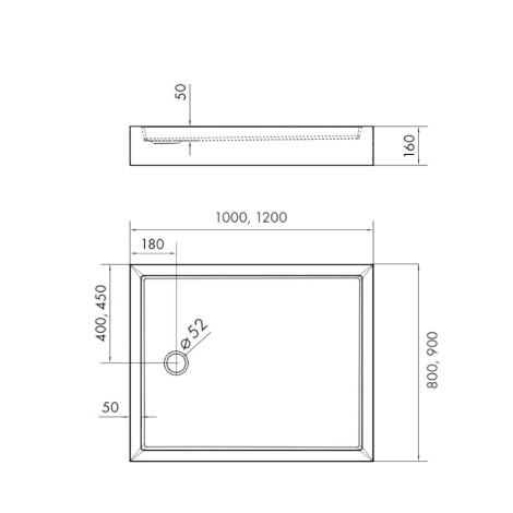 Schedpol Eko 2.0 brodzik prostokątny 80x100cm-rysunek tech