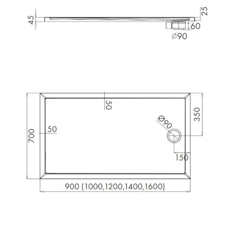 Schedpol Caspar New brodzik prostokątny 90x140cm-rysunek tech