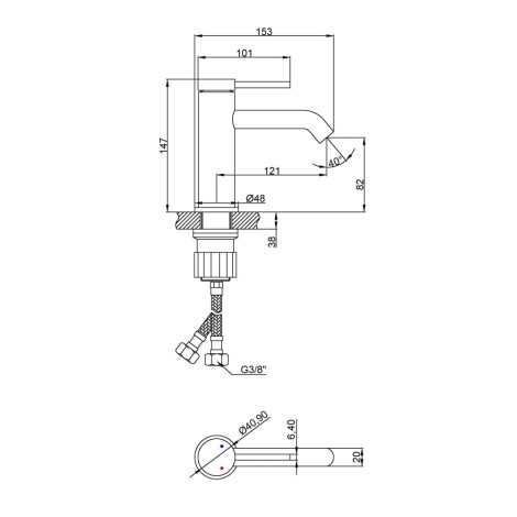 Invena Kalitea bateria umywalkowa chrom-rysunek tech