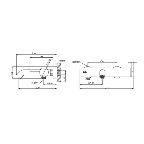 Invena Kalitea bateria wannowa chrom-rysunek tech
