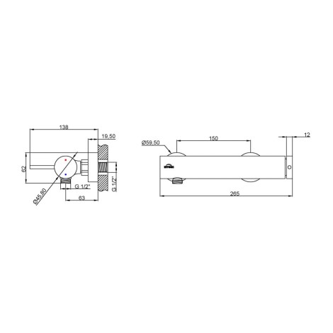 Invena Kalitea bateria natryskowa chrom-rysunek tech