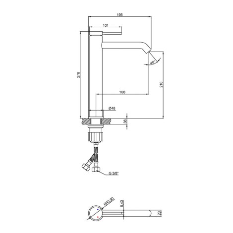 Invena Kalitea bateria umywalkowa wysoka chrom - rysunek tech\