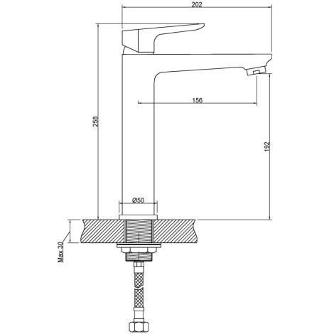 Invena Dokos bateria umywalkowa wysoka chrom-rysunek tech