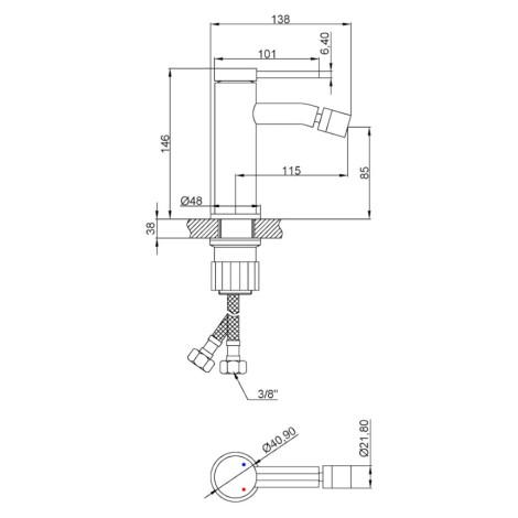 Invena Kalitea bateria bidetowa chrom rysunek tech